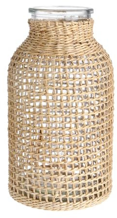 DOITOOL Weidenvase, 20,3 cm hohe Glasvase mit Rattan-Abdeckung, hohes Rattan für Blumen, Boho-Blumenbehälter, Flasche für Blumenarrangements, Einweihungsparty, Heimdekoration (L)