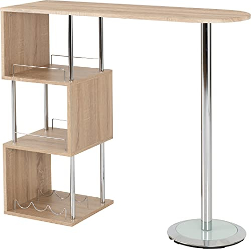 Seconique Charisma Home Bar Table in Light Sonoma Oak Effect Veneer/Chrome