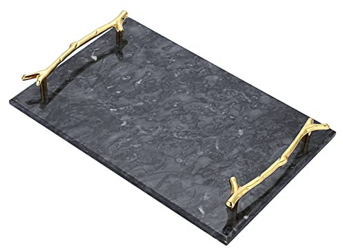 SUMNACON Plateau de Service Rectangulaire en Marbre Avec Poignées en Feuilles - Pour Table Basse, Salon, Cuisine, Rangement, Articles de Toilette, Bijoux