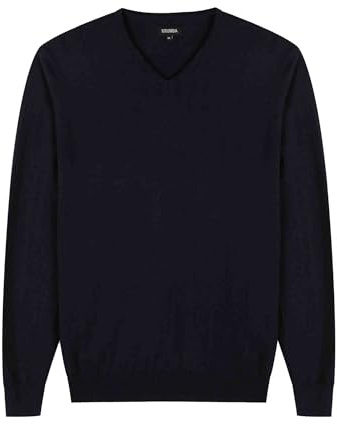 Krumba Herr Plus Storlek Tröja: Bomull V-Ringed Stor Långärmad Översized Pullover 7XL Svart