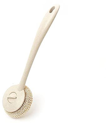 TopHomer Cepillo de limpieza para fregar almohadillas de fibra de cocina sin arañazos Bola limpia con mango largo para platos, sartenes, fregaderos y muebles de exterior (beige)