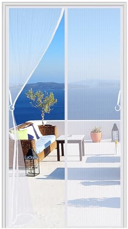 Fliegengitter Magnet Tür Balkontür 80 x 230 cm Fliegennetz Insektenschutz Magnete Automatisch schließen Ohne Bohren für Balkontür Terrassentür Wohnzimmer - Weiß A