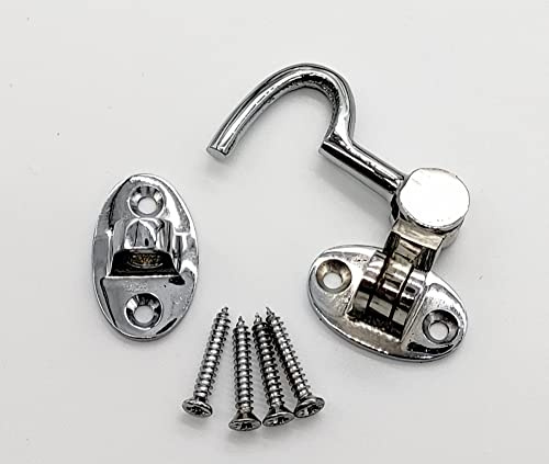 Chrome Cabin Hook 2 Inch 50mm Door Hook & Eye Latch with Matching Screws | Chrome 50mm cabin hook, eye catch and screws for shed doors, garden gates, patio doors, cabinets and shutters.