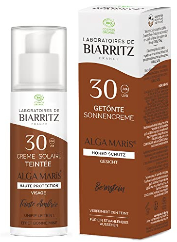 Laboratoires de Biarritz - Getönte Sonnencreme Gesicht - Amber - LSF30 ALGA MARIS® Bio-zertifiziert - Hydriert, mattiert, sorgt für ein gesundes Strahlen - 50 ml - Made in France