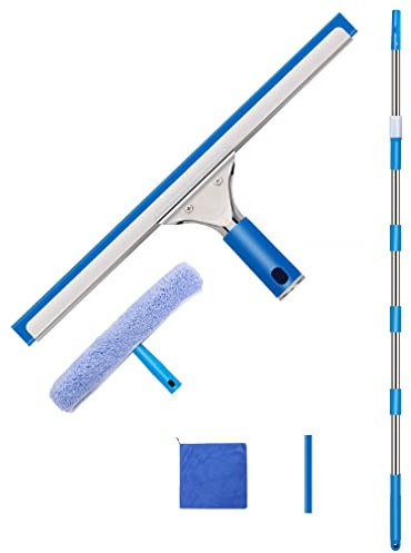 MQZHUK Teleskop Fensterputzer Teleskopstange 1.4/2.4/3.9/4.6m Fensterwischer-Reiniger Aluminiumstange Fensterwischer Microfaser Teleskop-Fensterwaschanlage zur Glasreinigung (4.6m)