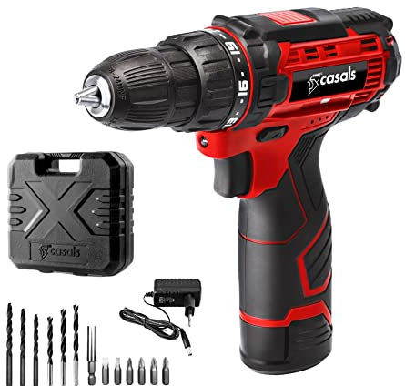 Casals - Taladro Atornillador sin Cable | 12V 2.0Ah Ion Litio | Velocidad Regulable + Función Reverse | Fuerza Max 15Nm | 0-800RPM | 19+1 Posiciones Par | Batería Carga Rápida |Maletín y Accesorios