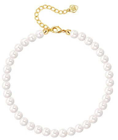 Aobei Pearl Synthetic Pearl Beaded Anklets Elegant White Shell Pearl Beads Ankle Bracelets for Women Adjustable 18K Gold Plated Foot Jewelry Bridesmaids Gift