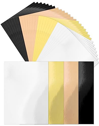 Cinvo 32 Pack Metallic Paper Sheets A4 Thick Cardstock Foil 250 GSM Mirror Shimmering Paper Reflective Sheet for Cardmaking Scrapbook Poster Cardboard Party Decor DIY Craft (8.5 x 11, 4 Colors)