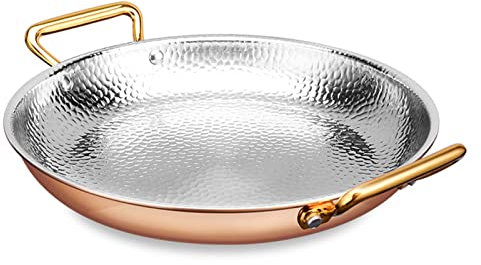 UGCER Paella española de Acero Inoxidable 304, sartén para cocinar mariscos martillada a Mano, Utensilios de Cocina con Asas Dobles para el hogar, Restaurante, Camping al Aire Libre (Rose Gold,30cm)