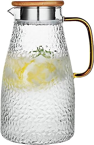 Jarra de vidrio de 2 litros con tapa de acero, jarra de té helado, jarra de agua con asa para agua fría y caliente, té helado
