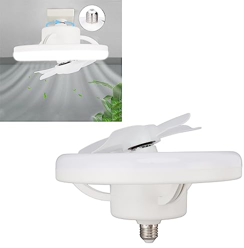 Brrnoo Lampe de Ventilateur de Plafond 360 Degrés Rotation Dimmable E27 Lampe LED Réglable 5 Lames 48W avec Télécommande pour Garage 85‑265V