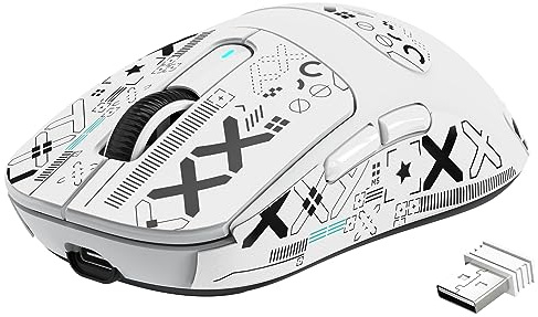 VGN Game Power x Attack Shark X3 Superlight Kabellose Gaming-Maus, 49g Ultraleicht Esports Mouse, 26000DPI, PAW3395 Sensor, 2.4G/BT/Kabelgebunden, G502, Griptape-Set, Bis zu 200 Std. Akku, Weiß