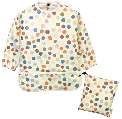 LAUTOKI ® Bavaglino Impermeabile con Maniche Lunghe - Set con Borsa Trasporto - 12-36M