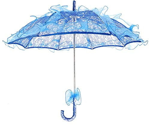 Gsycle Spitzenschirm, Vintage-Regenschirm, weißer Spitzenschirm, Vintage-Regenschirm, Brautschirm, weiße Spitze, Sonnenschirm für Hochzeit, Fotografie, Requisiten (blau)