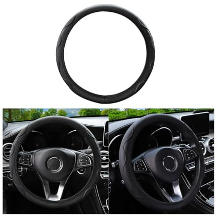 JNNJ Coprivolante Auto, Coprivolante in Pelle Microfibra, Copri Volante Antiscivolo Traspirante Durevole, Universale Protezione Custodia Volante Auto per Maggior Parte Macchina Autocarri(Nero)