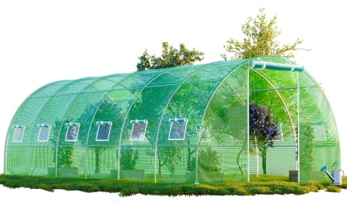 GARMIO® Folien-Gewächshaus Carini Tomatengewächshaus Winterfest, Folientunnel für Aufzucht, 6 x 3 x 2 m groß, grün, 12 Fenster, Insektennetz, Rund, Mehrweg, Gitternetzfolie