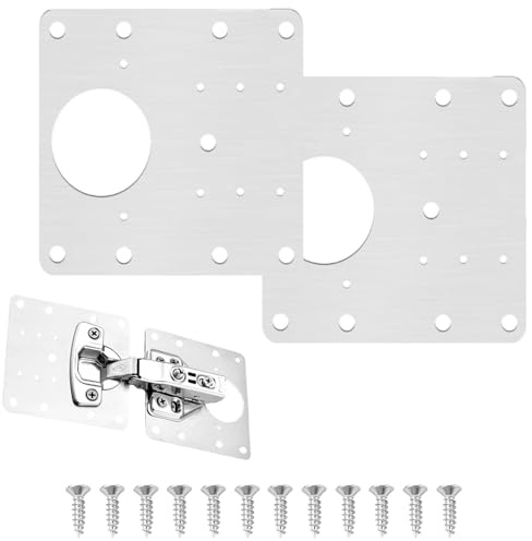 DOETYD 2 PCS Hinge Repair Plate Stainless Steel Door Hinge Repair Brackets Kit with 12 PCS Screws Flat Cabinet Cupboard Hinge Repair Plate for Kitchen Window Door