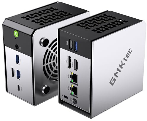 GMKtec Mini PC 5825U, M5 Plus Dual LAN 2.5G Desktop Computer Windows 11 Pro, AMD Ryzen 7 5825U (8C/16T 4.50Ghz), 16G DDR4 RAM + 512GB Hard Drive PCle SSD, WiFi 6E, USB3.2, USB-C, BT 5.2, DP, HDMI