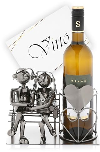 Nordstern Flaschenhalter Liebespaar Metall - Hochzeitsgeschenk Weinflaschenhalter Pärchen - Geschenk zur Hochzeit, Silberhochzeit oder Goldhochzeit