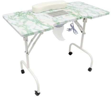 WooDerson Manikyrbord 95 x 48 x 72,5 cm med sugning nagelbord vikbart med hjul lastkapacitet 30 kg, 5,5 kW ren koppar borstlös motor, 2 800 RPM (vit + grön)