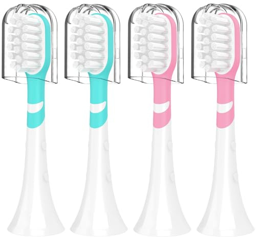 Ersatzbürsten Kompatibel mit Philips Sonicare für Kinder, 6032/94 6321 6340 6042 6320 6330 Mini-Bürsten for Kids Schallzahnbürste von 3–7 Jahren, Kinder Zahnbürste mit Kappen, Grün und Pink 4er-Pack