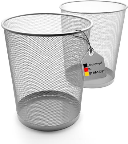 BigDean 2 Stück Papierkorb Mülleimer Büro silber 20L Draht – vielseitiger Mülleimer