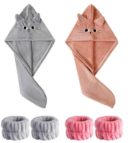 Cuffie Da Doccia Da 2 Pezzi E 2 Paia Di Braccialetti Antiumidità, Cuffia Assorbente Per Asciugare I Capelli, Accessori Per Il Bagno, Cuffia Per Asciugare I Capelli Con Simpatico Cartone Animato