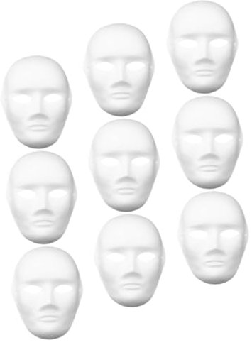 DEARMAMY 9er Set DIY Vollmaske Aus Für Weiße Ausmalbare Maske Für Kreative Bastelprojekte Ideale Malfläche Für Karneval Und Fasching Perfekt Zum Gestalten Und Dekorieren