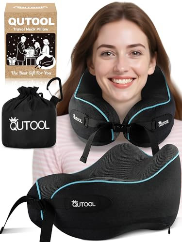 Almohada de Viaje para Cuello- Cojin Cuello Viaje Ajustable con Correas, Incluye Bolsa de Almacenamiento Portátil y Gancho para Colgar -Almohada ViajePerfecta para Avión, Tren, Coche (Negro Estándar)