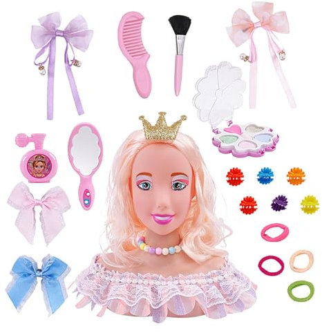 Generisch Make-up-Puppenkopf für Mädchen, Make-up- und Haarstyling-Puppe | Styling Head Kinderspielzeug,20X Rollenspiel-Haarstyling-Puppe mit Haarschmuck, Make-up-Kopf, Haarstyling-Kopf für Mädchen