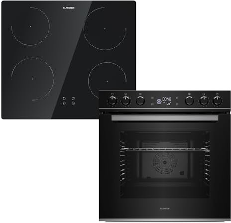 Klarstein ControlSync Horno y Placa de Inducción - 72L, 9 Funciones, Temporizador Digital, Bloqueo Infantil, 4 Zonas con Booster, Diseño Cristal Negro, Clase Energética A