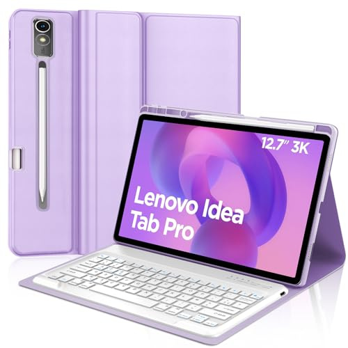 JADEMALL Clavier pour Lenovo Idea Tab Pro 12.7 2025, Coque Clavier pour Lenovo Idea Tab Pro 12.7 2025, AZERTY Français Bluetooth Magnétique Détachable Housse avec Pen Holder, Violet Clair