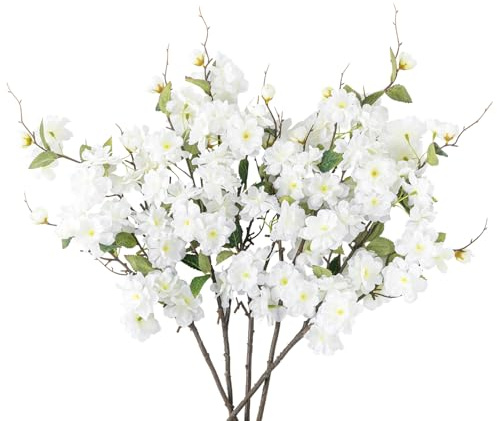 LEUCHTAMOR 5PCS Künstliche Kirschblütenzweige Deko Weiß kirschblüten 77cm frühlingsdeko innen Künstliche Blumen für Frühling Hochzeit Indoor Outdoor DIY Party frühling Dekor