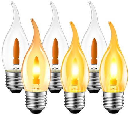 LVWIT Bombilla LED con Llama, Bombilla Retro con Llama Parpadeante E27, Luz Cálida de 1800K, Bombilla con Filamento Naranja de 35 Lúmenes, Ideal para Decoración Diaria, Navidad y Fiestas (6U, 2Modos)