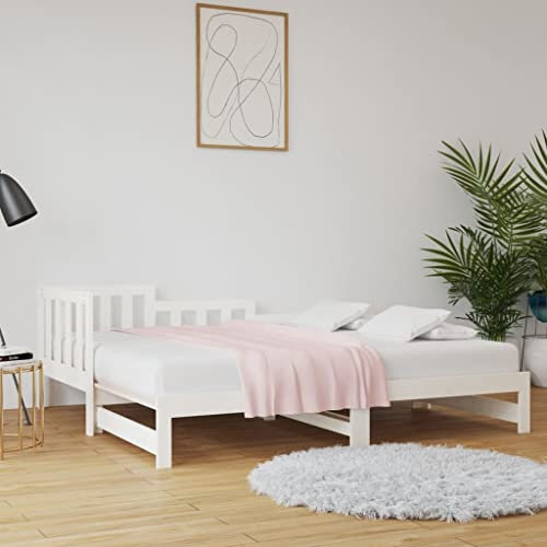 MOBCANT Tagesbett Ausziehbar, Doppelbett Bett Betten Bettsystem Geeignet für Gästezimmer Hotel Wohnungen Schulen Weiß 2X(90x200) cm Massivholz Kiefer