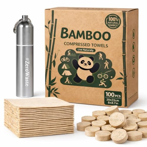 MORGIANA Bamboo Compressed Towels – Biodegradable Personal Cleansing Wipes, Portable Coin Tissue Tablets, Expandable Face & Body Towels for Travel, Camping, Gym & Home Use