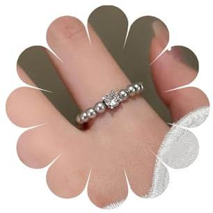 Andiyace Vintage Perlen Stretch Ring Bohemian Kristall Stapelbare Ringe für Damen und Teenager (Grau)