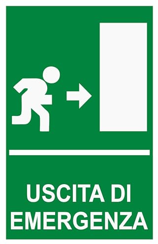 M-ITALY CARTELLO SEGNALETICO - USCITA DI EMERGENZA OMINO A DESTRA - Adesivo Extra Resistente, Pannello in Forex, Pannello In Alluminio (Plastica, 20x31 cm)