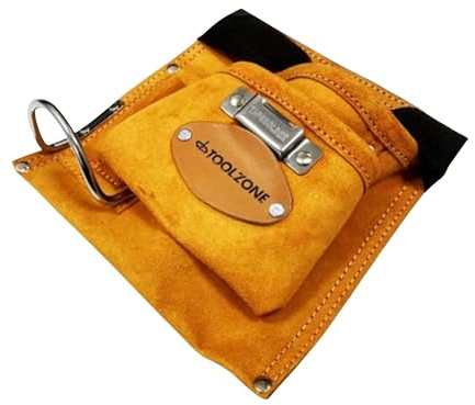 Dunnet Tools Heavy Duty Leather Tool Belt Pouch | 5 Pocket Organizer for DIY & Trade Use, Durable Equipment Holder, Utility Tool Bag for Men, Construction, Garden, Worksite, Safe & Adjustable Fit