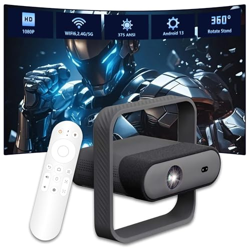 NSL03 Smart Projector,2.4G+5G WIFI6 & BT5.4,360°free rotation,Portable Mini projectors Android 13,RGB ambient lighting,Auto Focus/Auto Keystone Ultra-thin design for Home Cinema & Camping (Black)