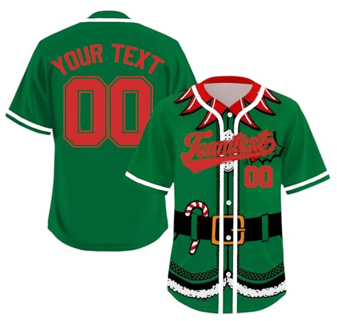 Camiseta de Fútbol Personalizada para Hombre Mujer y Niños, Personalizadas Camiseta Navidad, Transpirable, Manga Corta, Tallas S ~ 7XL verde
