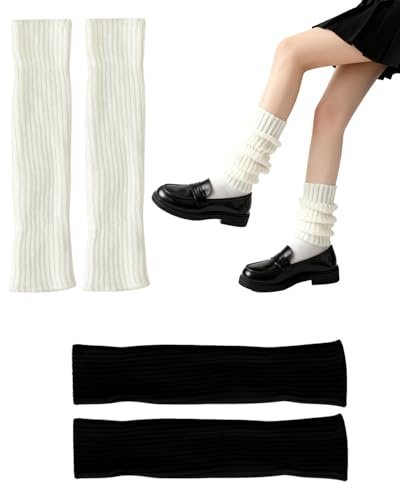 HUVZOR 2 paires Jambières Tricotées pour Femme et Fille,Guêtres Longues en Laine Tricotée pour Danse,Tricotées Guêtres Jambe Leg Warmer,Jambières Longues en Crochet,Pour le Ballet、la Danse、le Sport