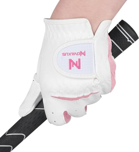 NOVAXUS Kids Left Hand Golf Gloves Premium Breathable Youth Junior Toddler Golf Gloves for Boys and Girls,Pink Left 14