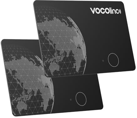 VOCOlinc Dual System Air Card Tag 2 Pack, Rechargeable Wallet Tracker Work with Android Google Find Hub or iOS Apple Find My APP (Huawei not Supported), Smart Finder Locator for Wallet/Luggage/Bag