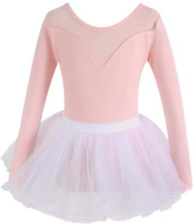 Långärmad balett-tyllklänning med kort ärm för flickor, ballerinakostym, balettdräkt, gymnastik-dansshowkostym,D,170