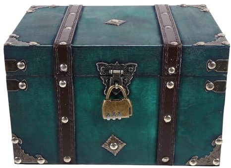 MOTHNUR Vintage Schmuckkästchen Holz mit Zahlenschloss Große Aufbewahrungsbox im Retro Stil für Schmuck und Fotorequisiten Dekorative Schatztruhe im Europäischen Design