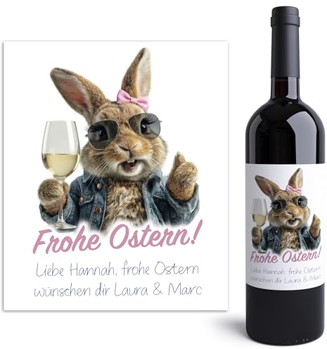 Geschenk Ostern Weinetiketten personalisiertes Ostergeschenk Frau Osterhase Flaschenetiketten selbst gestalten Wein Etiketten 2 Stk. | 10x12 cm