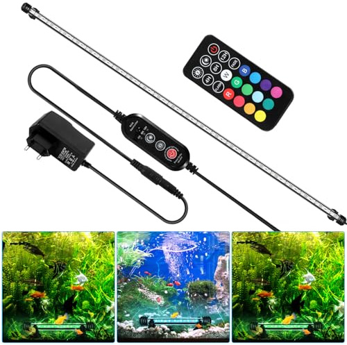 Hebitod Aquarium LED Beleuchtung Unterwasser Aquarium Lampe RGB 13,2W LED Aquarium Licht mit Fernbedienung, Timer 4/8/12h, 10 Dimmstufen, 13 Farben, Wasserdicht IP67 für 120-150cm Aquarien