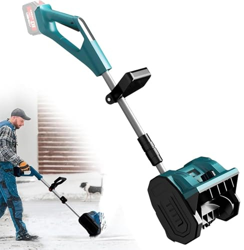 Quitanieves eléctrico, diseño de empuje manual, 31 cm de ancho de barrido, mango ajustable, pala de nieve automática para uso en patio y granja