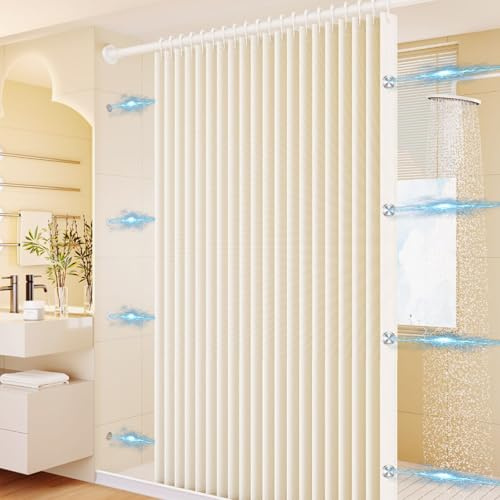 Cortina magnética oscura para puerta con barra de 40 – 110 cm y botón magnético, impermeable, sin taladrar, para baño, dormitorio, salón, 200 x 120 cm, color crema